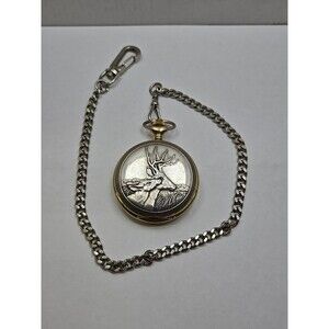 Philip Crowe Majesti Swiss Deer Buck Doe Pocket Watch Quartz Hunter New Battery